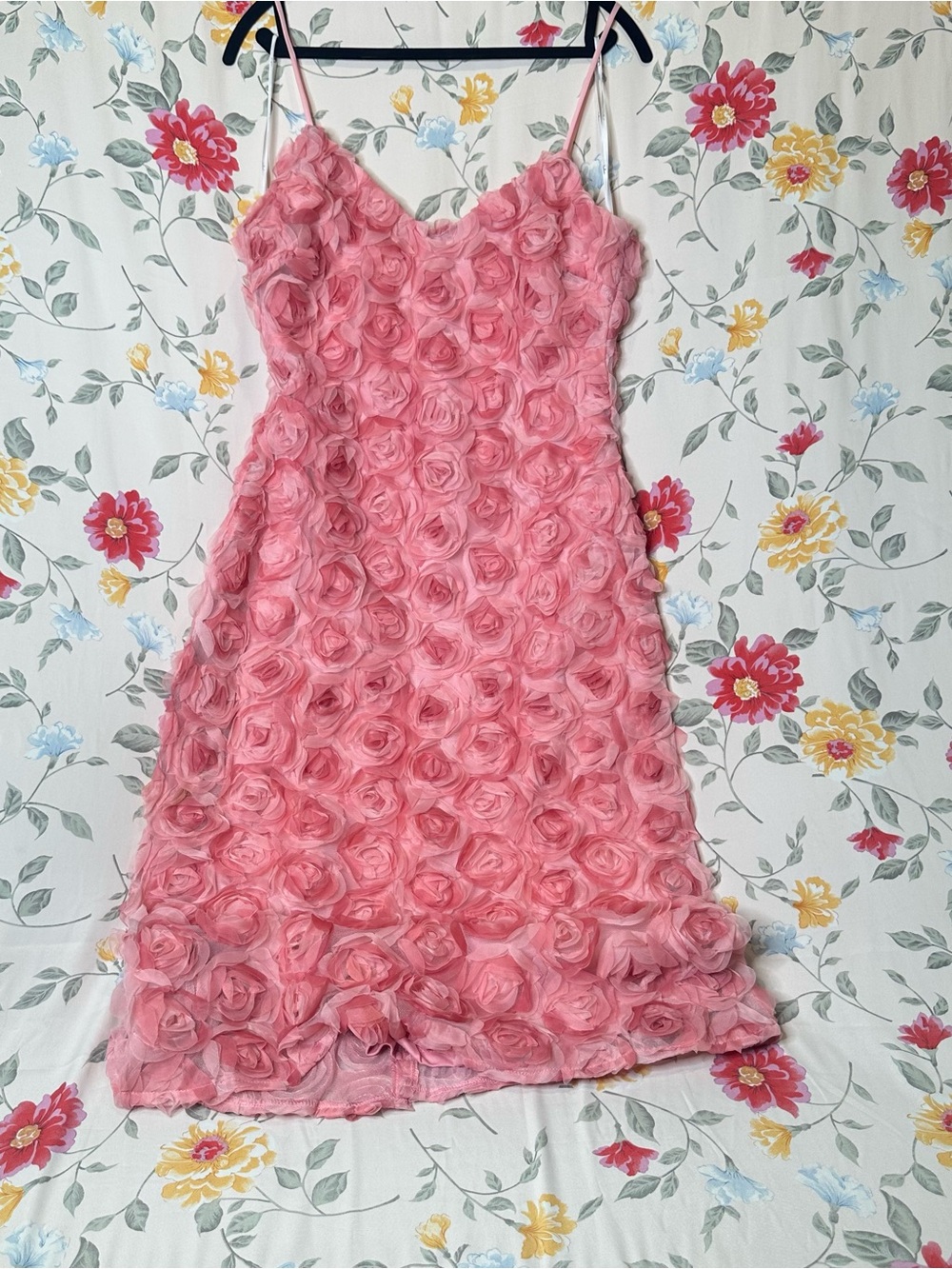 LULUS | Flowering Favorite Pink 3D Rose Appliqué Spaghetti Strap Dress | Size L